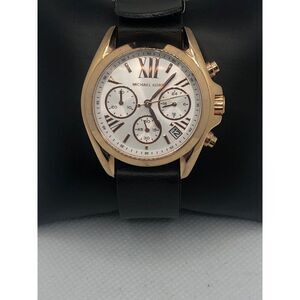 Michael Kors MK5907 Women's Black Leather Analog White Dial Quartz Watch LP363